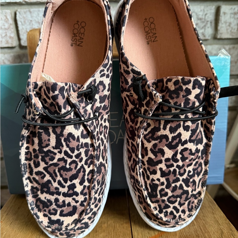 NIB Leopard Print Canvas Slip-On Sneaker Loafer Shoes by Ocean+Coast